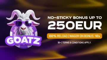No Sticky Deposit Bonus – 100% up to €250