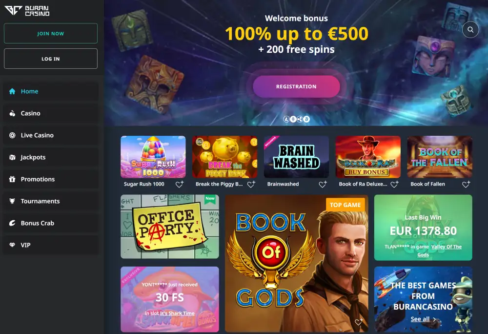 Homepage of Buran Casino