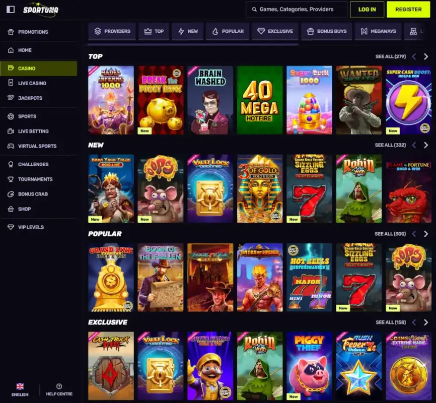 Game selection at Sportuna