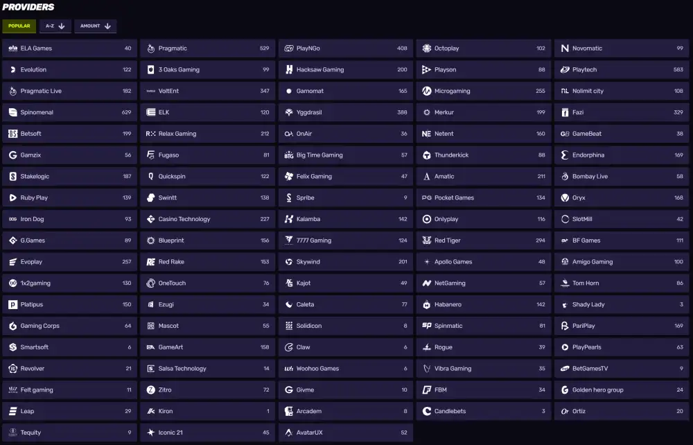 Game providers at sportuna