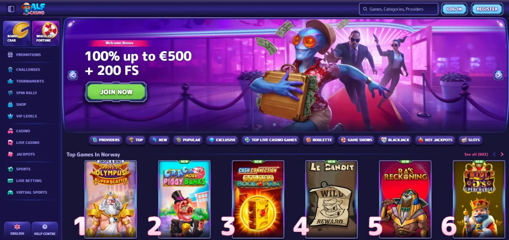 Alf Casino Homepage