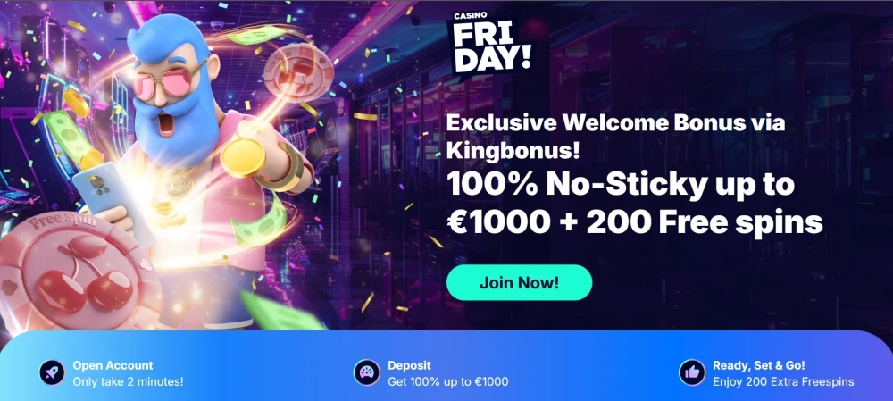 Screenshot of the Kingbonus exclusive offer on Casino Friday