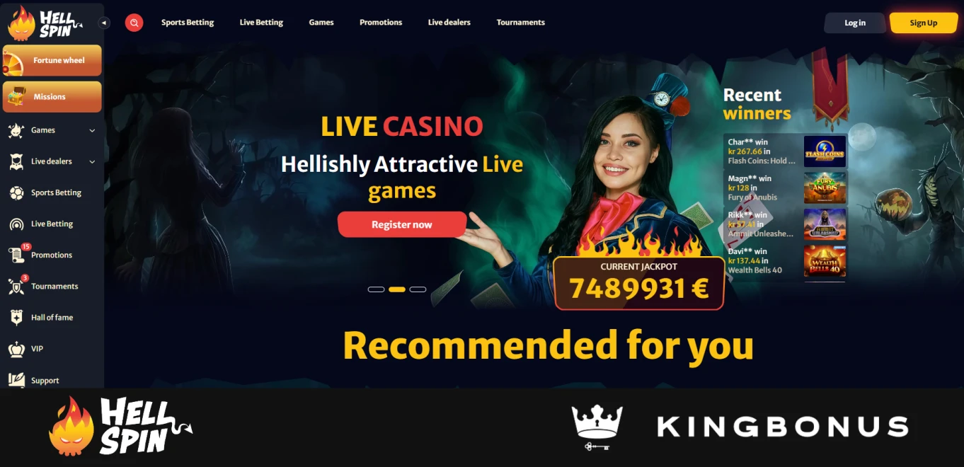 Homepage of Hellspin Casino