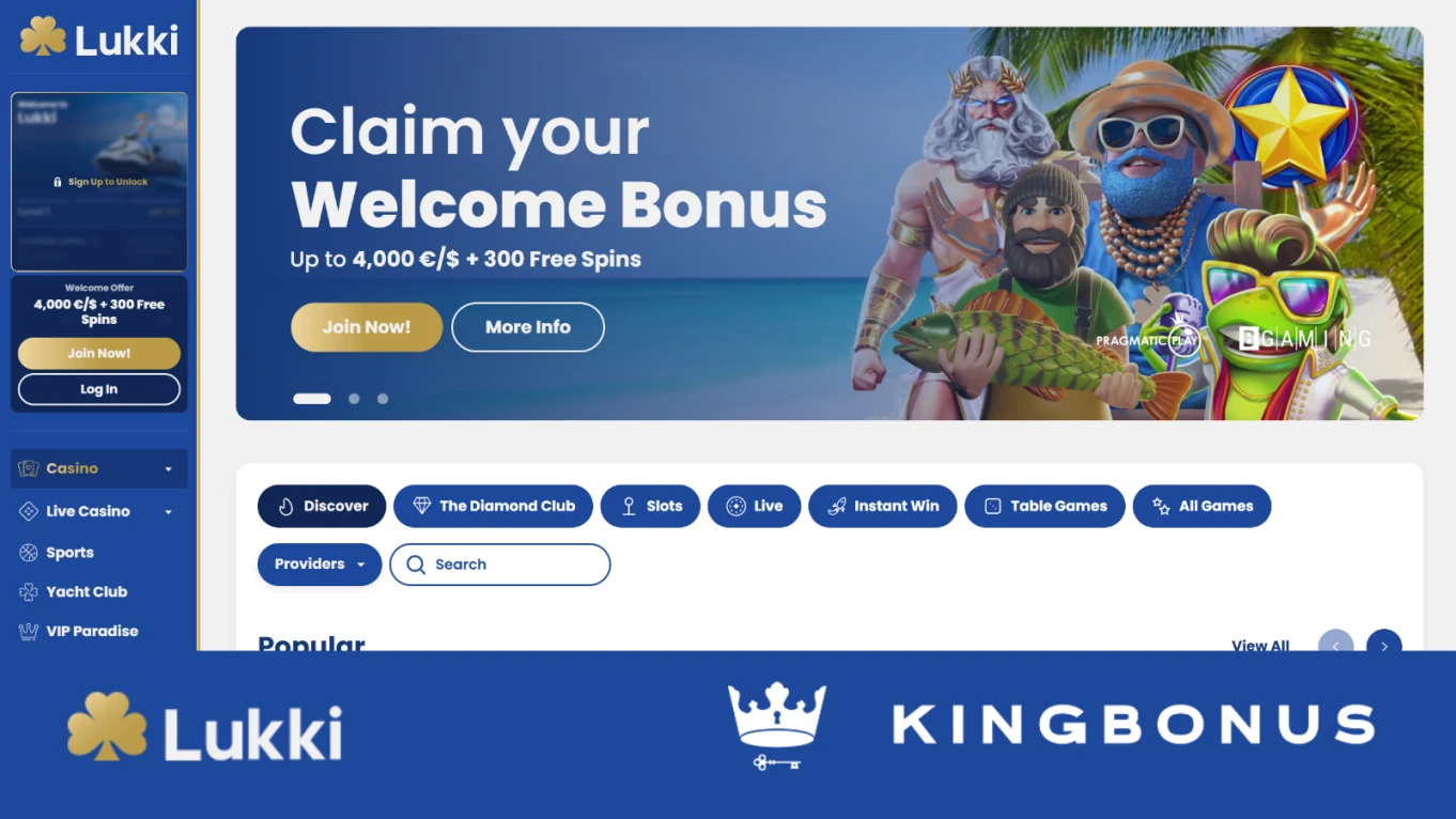 Homepage of Lukki Casino