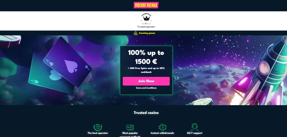 Rocket Riches casino exclusive landing page Kingbonus offer