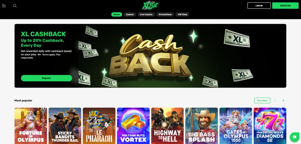 Homepage of XLBET
