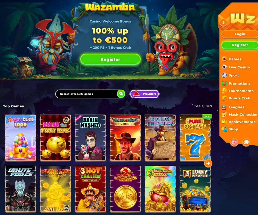 Homepage of Wazamba