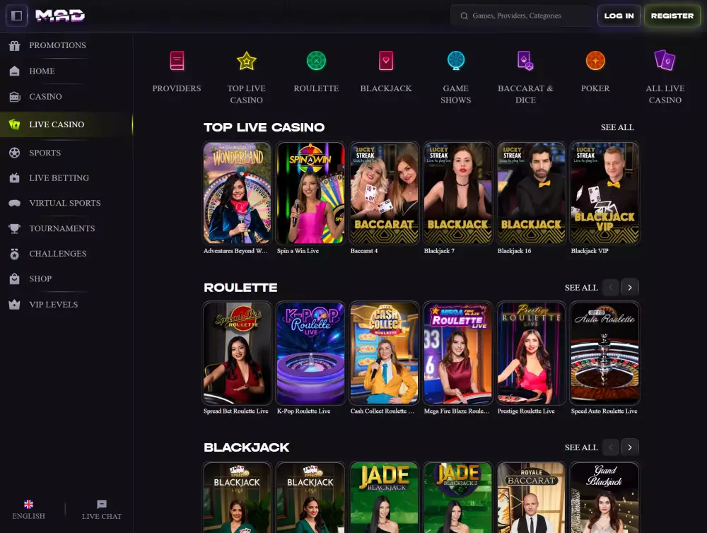 Live Casino At MadCasino
