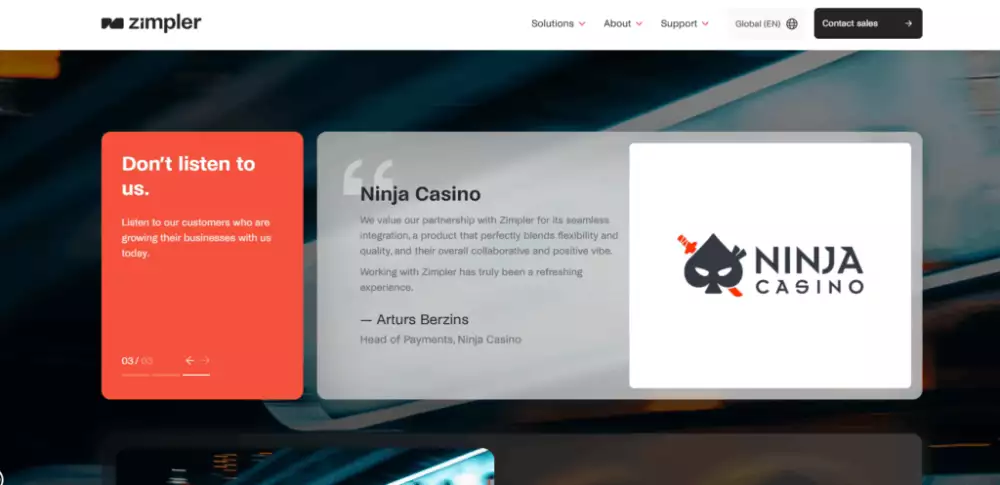 screenshot testimonial ninja casino for zimpler payment