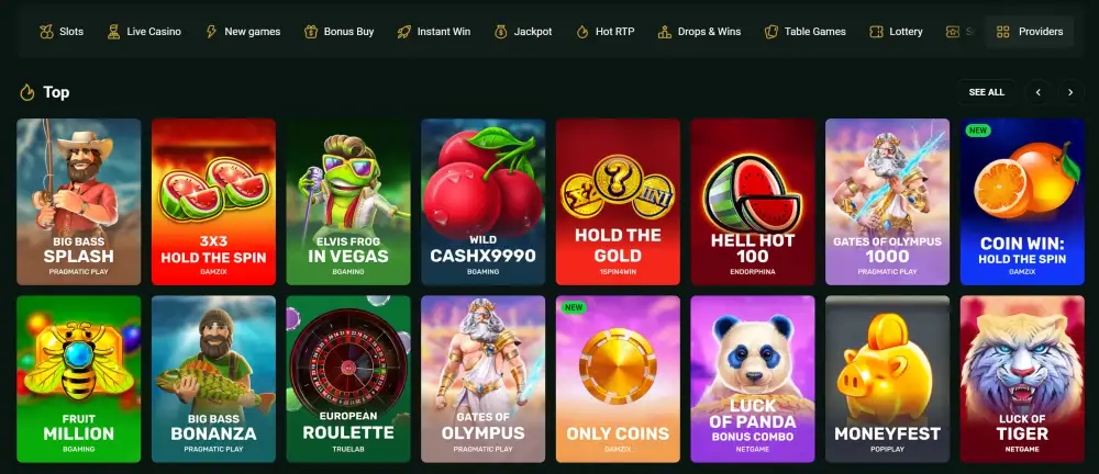 Game selection at goldex casino