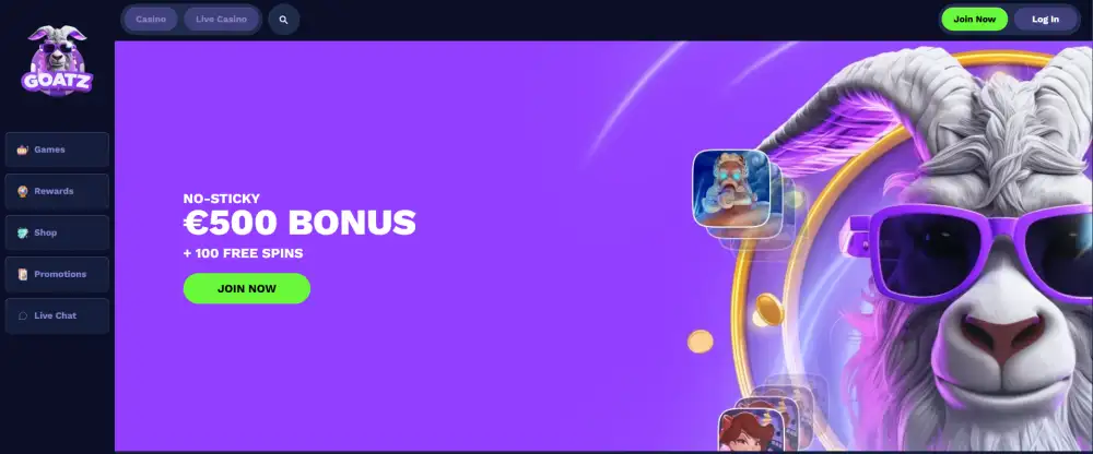 Goatz Casino Homepage