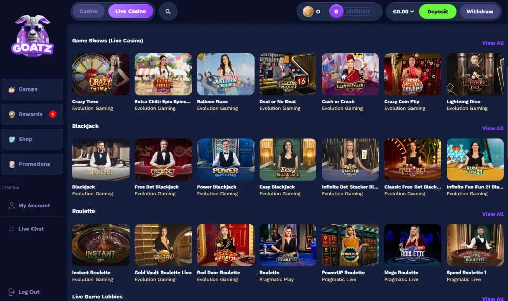Live Casino At Goatz