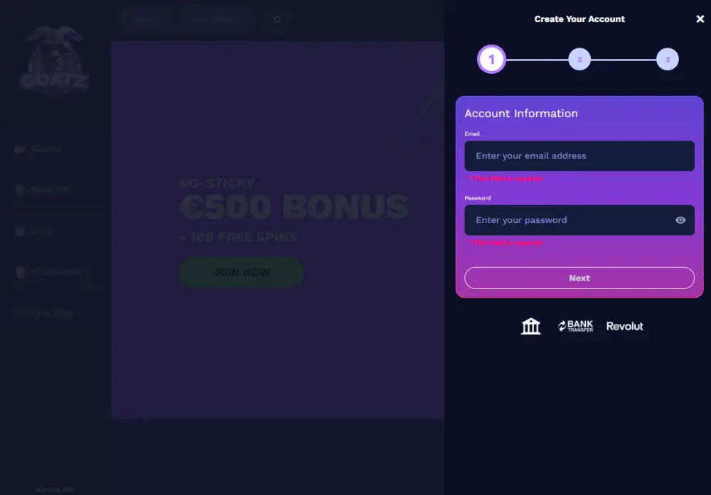Goatz Casino Registration