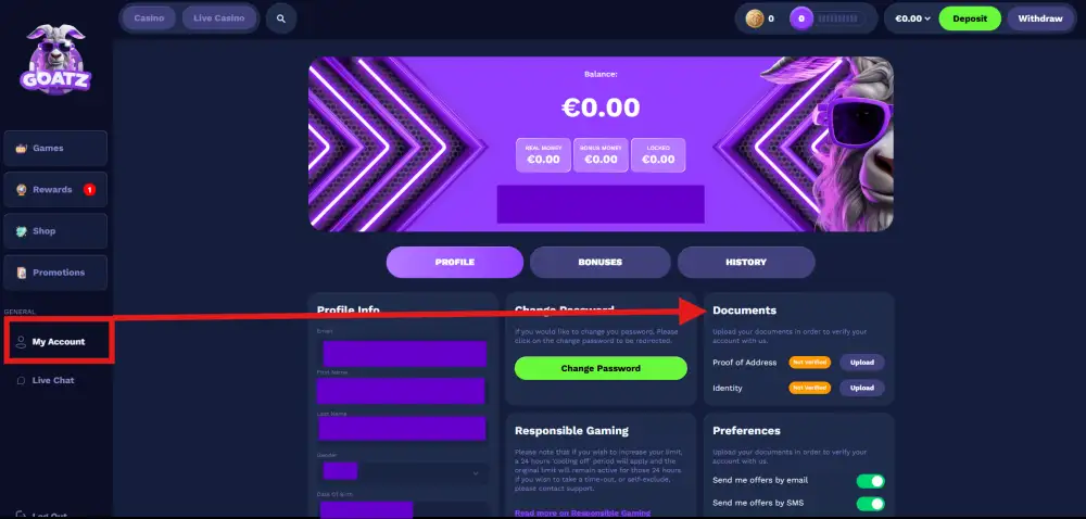 Verification at Goatz Casino