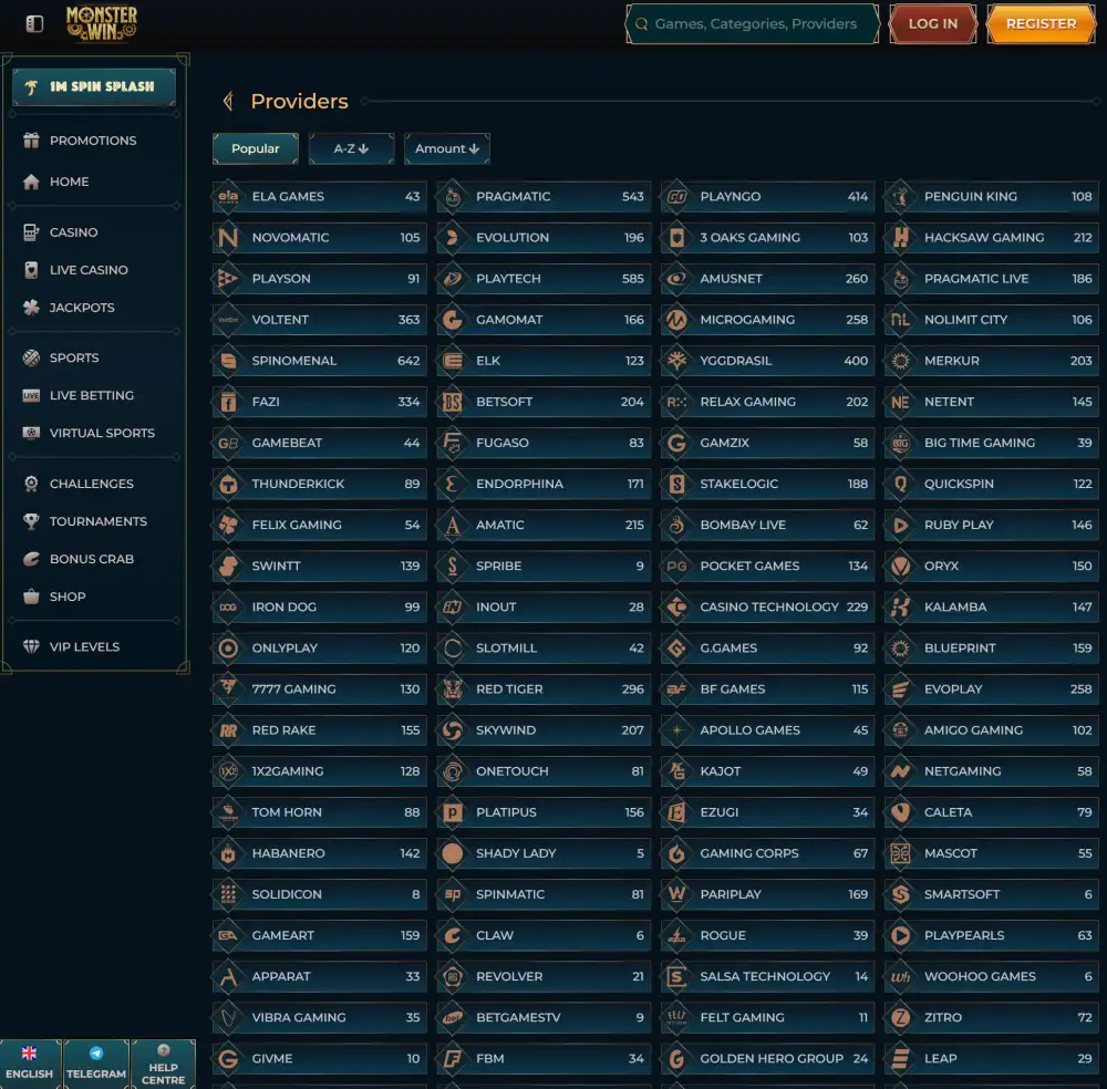 Monsterwin Game Providers