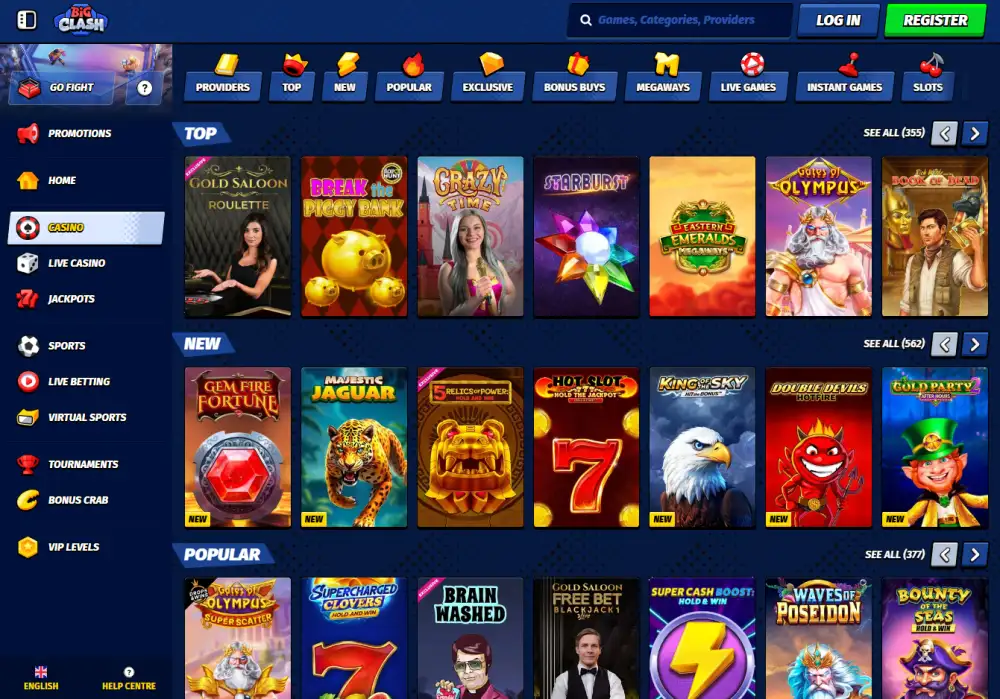 Game Selection at Bigclash Casino