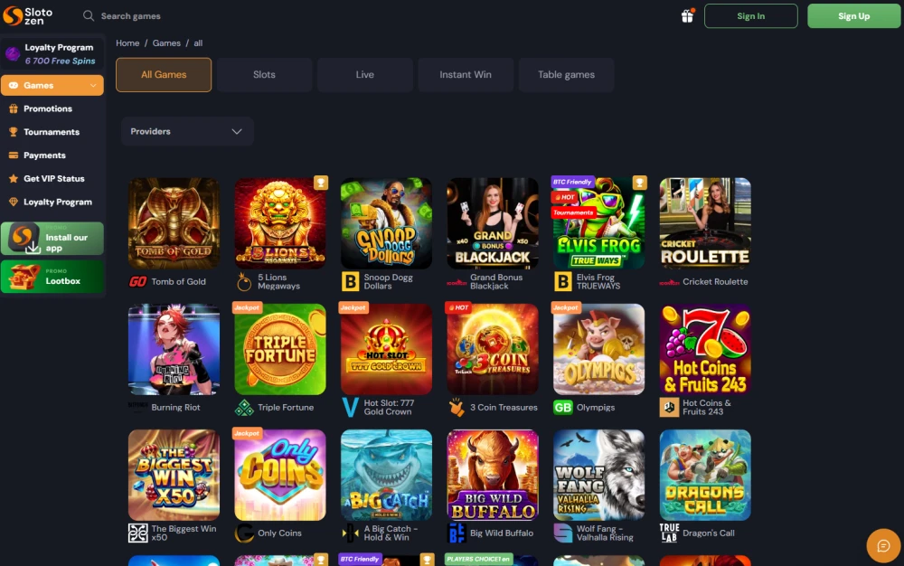 Slotozen Game Selection