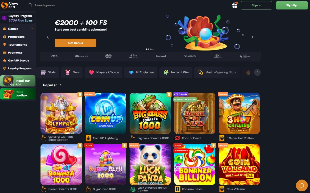 Homepage of Slotozen