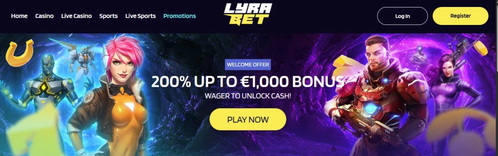 Screenshot of the Lyrabet casino welcome bonus