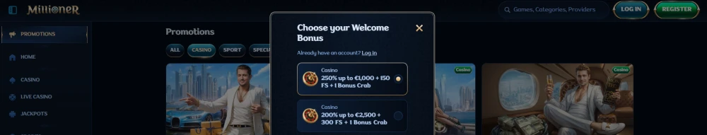 millioner casino welcome bonuses