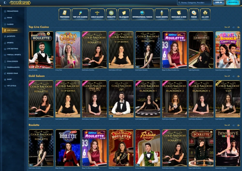 Live casino games at oceanspin casino