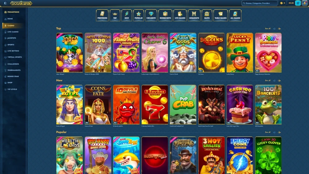 OceanSpins Casino Games