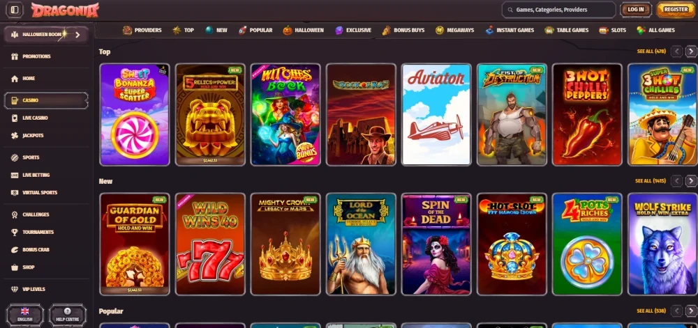 Game selection at Dragonia