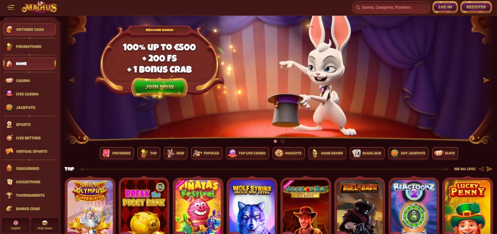 Magius Casino Homepage