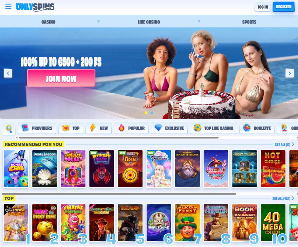Homepage of Onlyspins