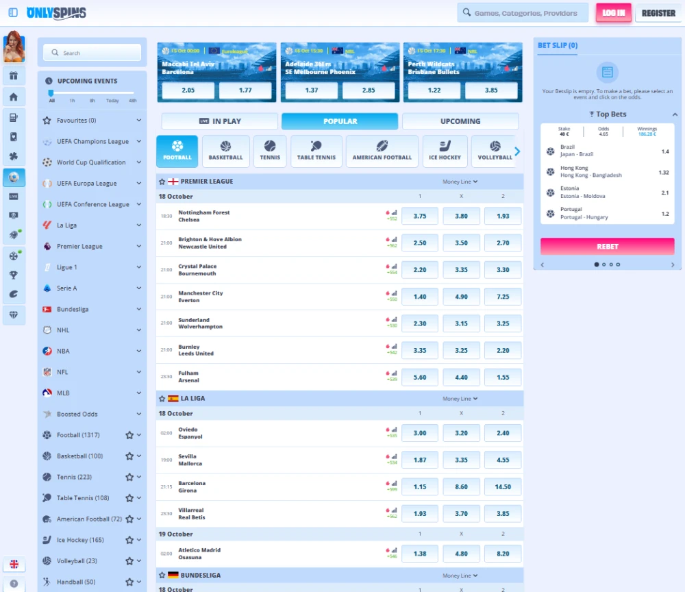 Sportsbetting at Onlyspins