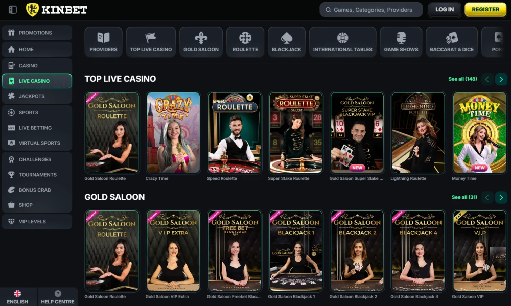 Live casino at Kinbet