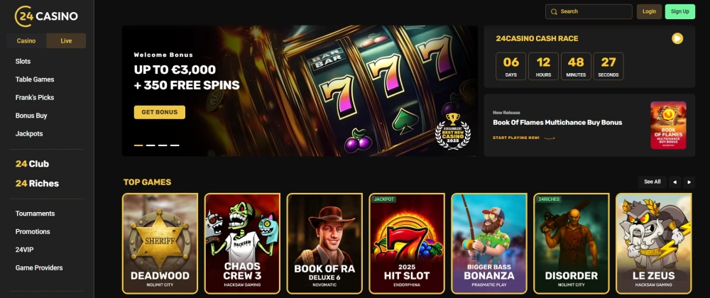 Homepage of 24Casino