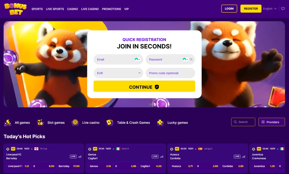 Homepage of Bonusbet