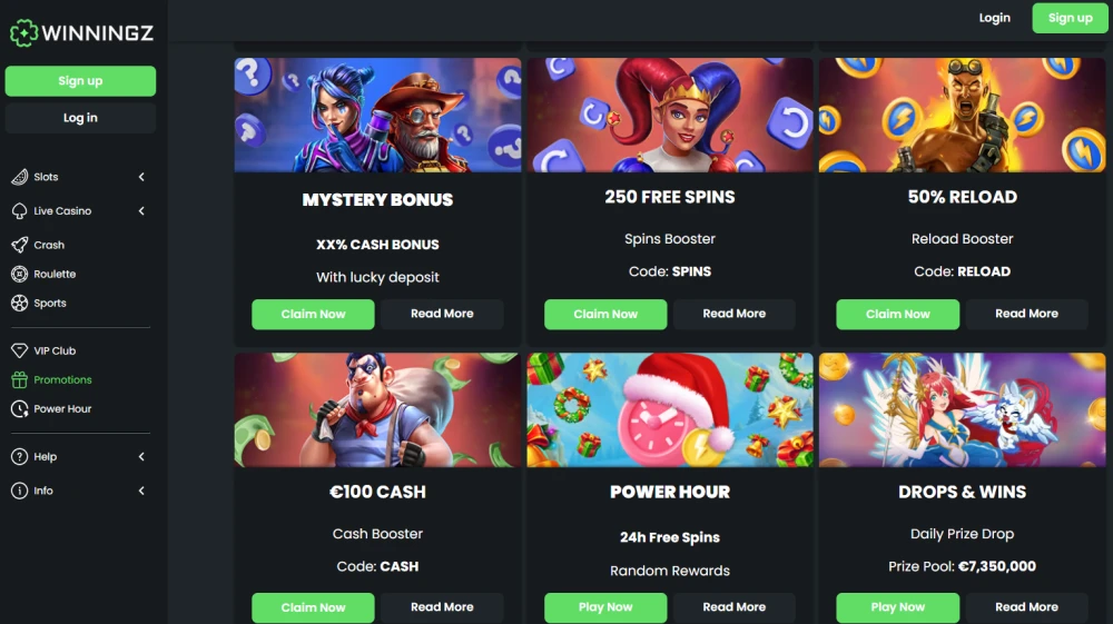 Bonuses at winningz casino