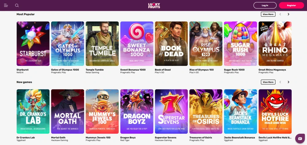 Homepage of Lucky Fruits