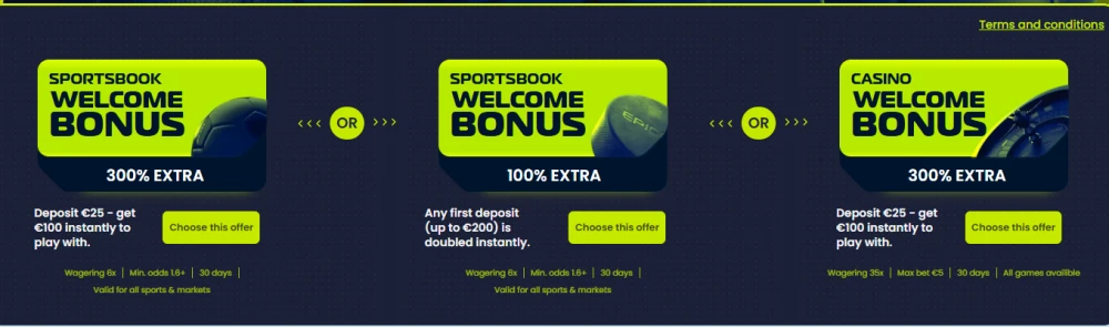 Welcome bonuses at Epicbet