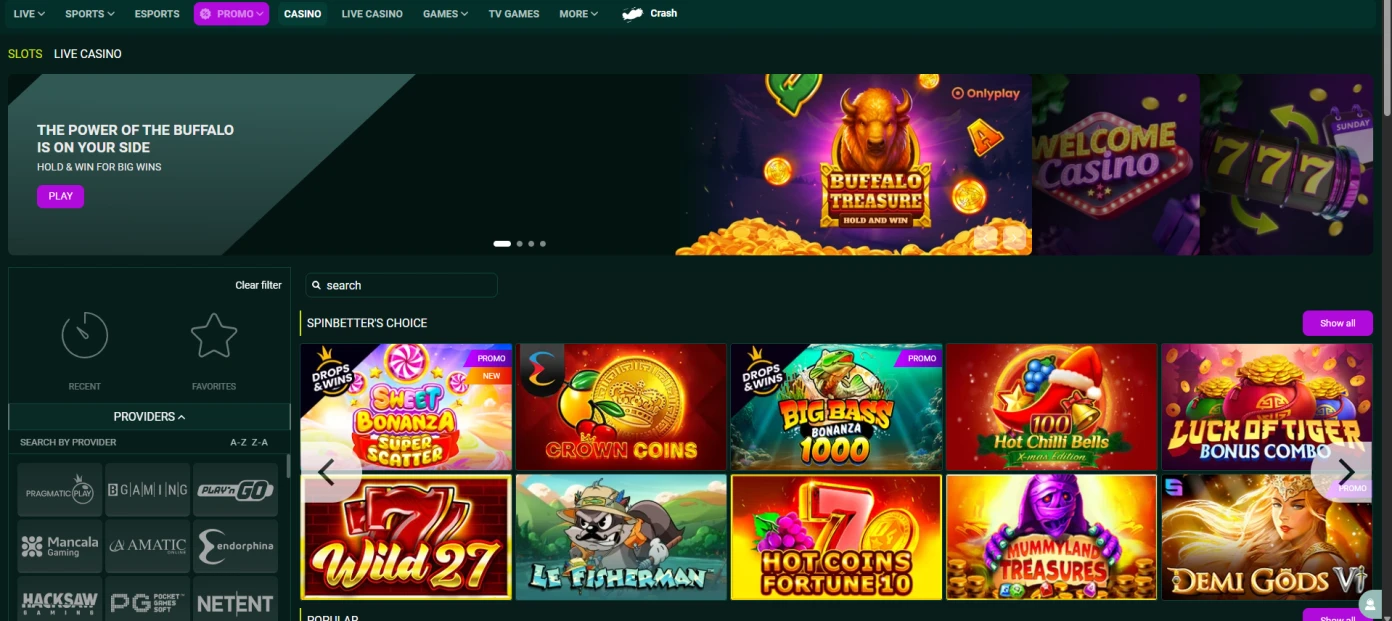 Homepage of spinbetter 