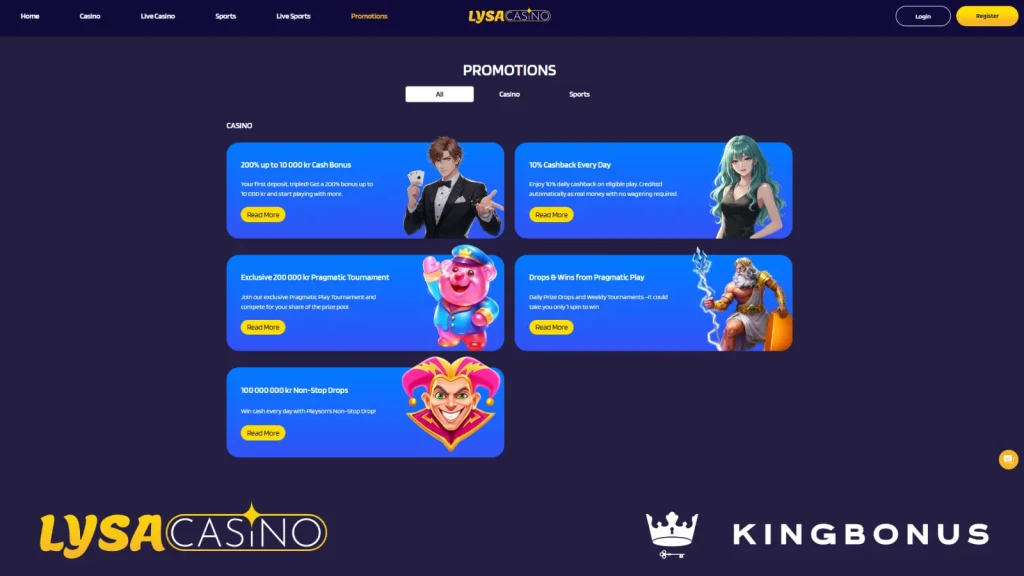 Bonuses and promotions at LysaCasino