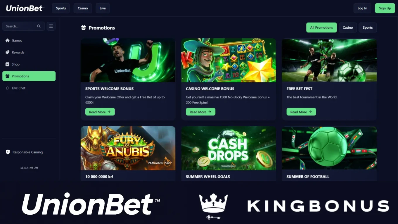 Bonuses and promotions at UnionBet