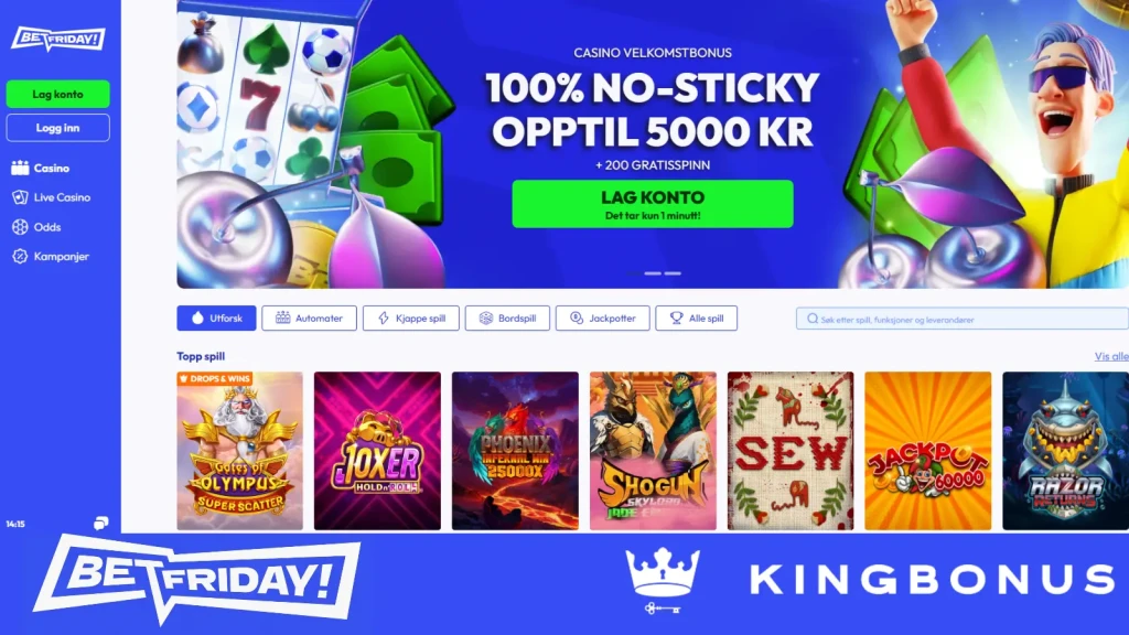 BetFriday home page screenshot. Only in norwegian per now