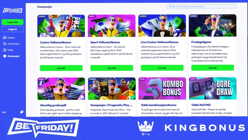screenshot of BetFriday promotions page.