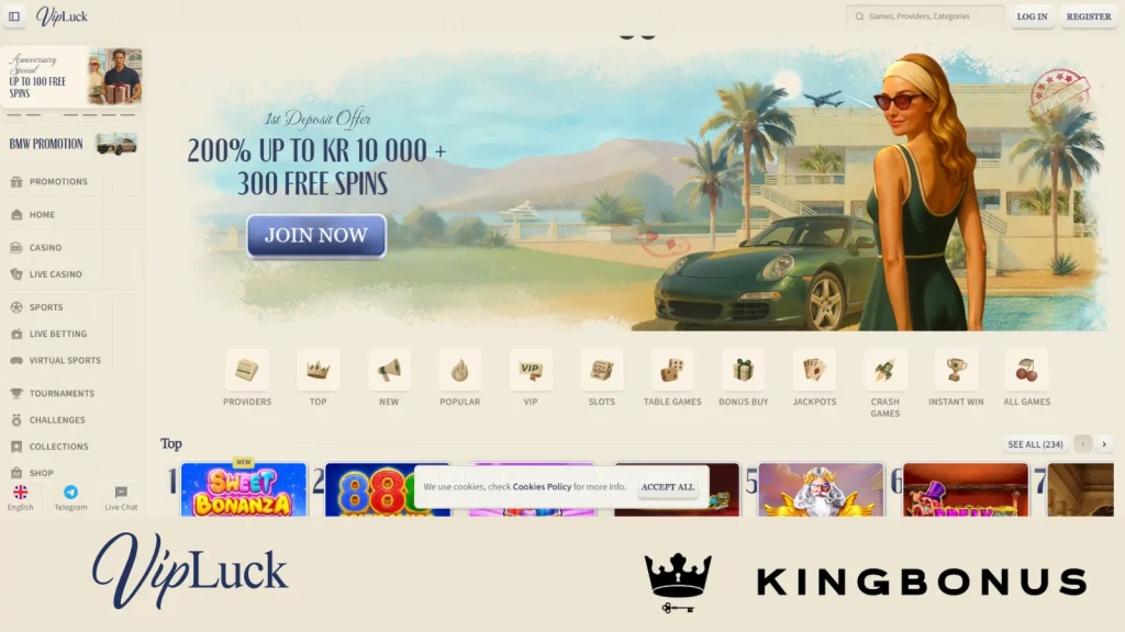 Vipluck Casino Homepage