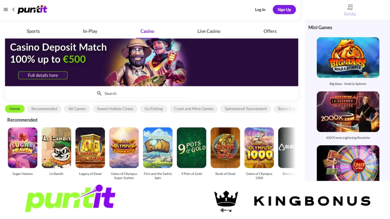 screenshot of puntit casino and sportsbook main homepage