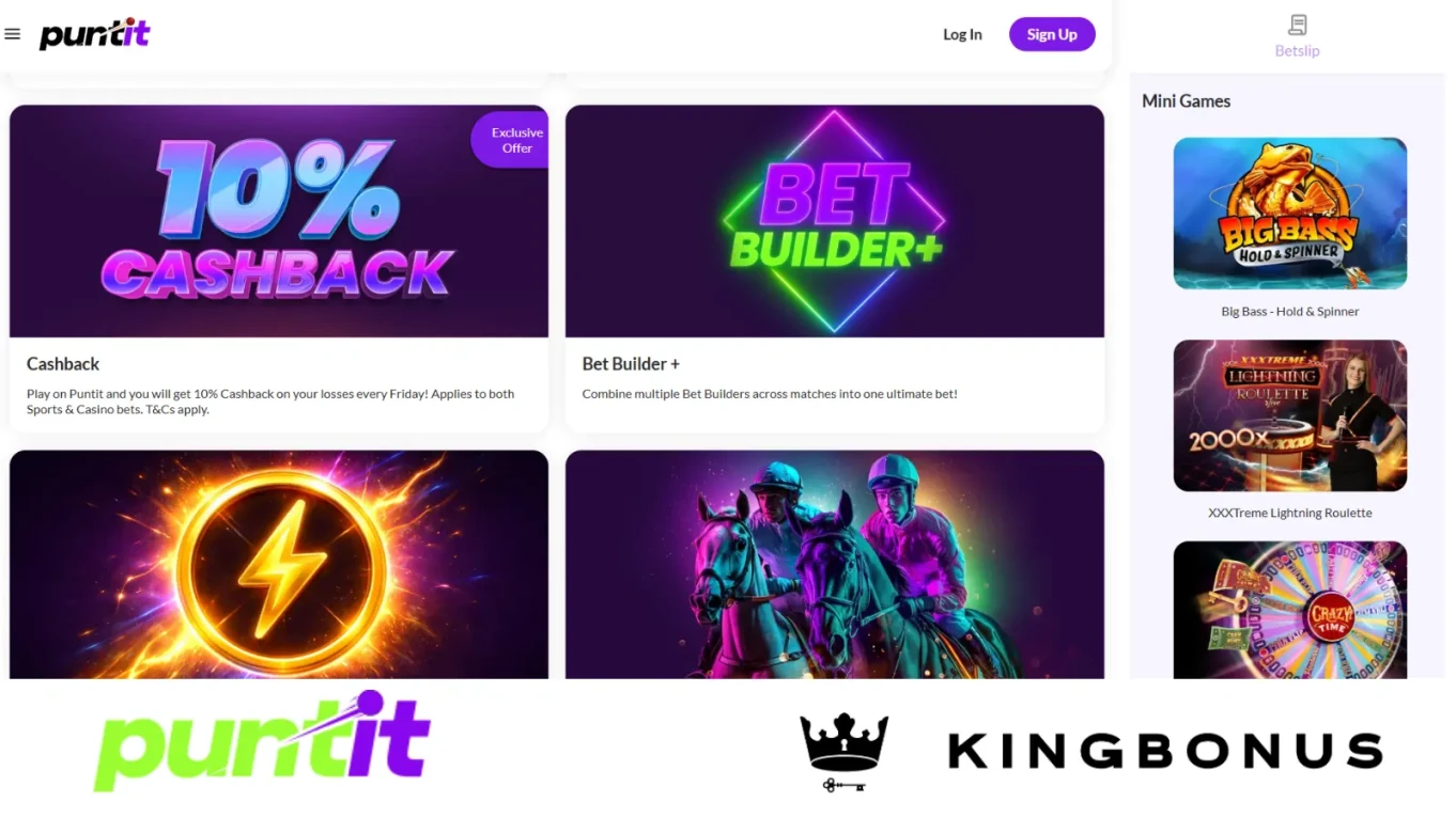 screenshot of puntit casino and sportsbook page for promotions
