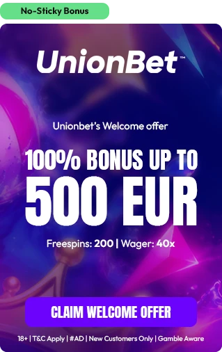 unionbet bonus panel styled in summer madness showing welcome offer