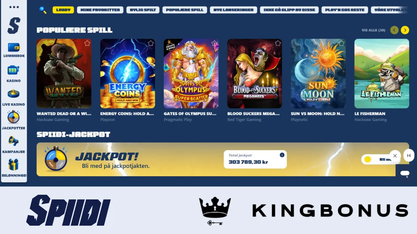 spiidi casino screenshot front page logged in