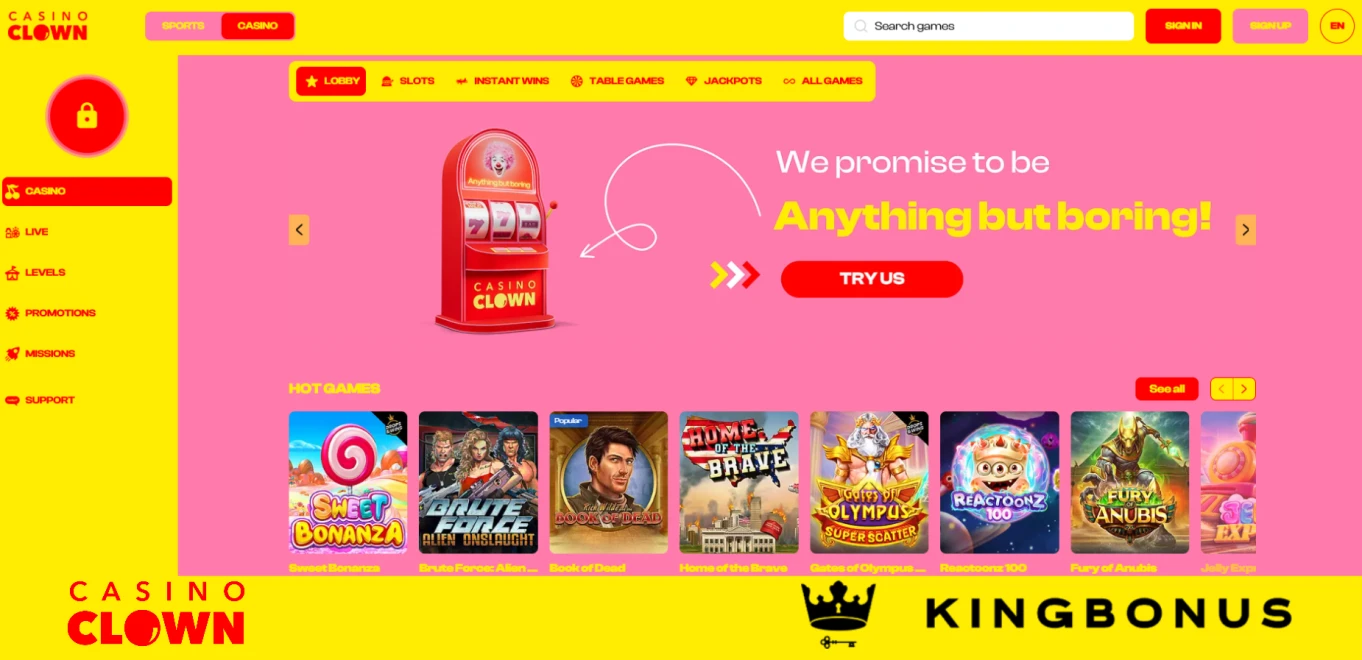 Homepage of BetClown Casino