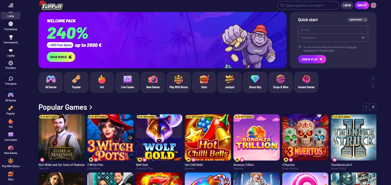 TuffPuff Casino Homepage